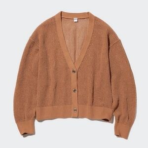 Uniqlo Open-Knit Cotton Cardigan in Deep Orange